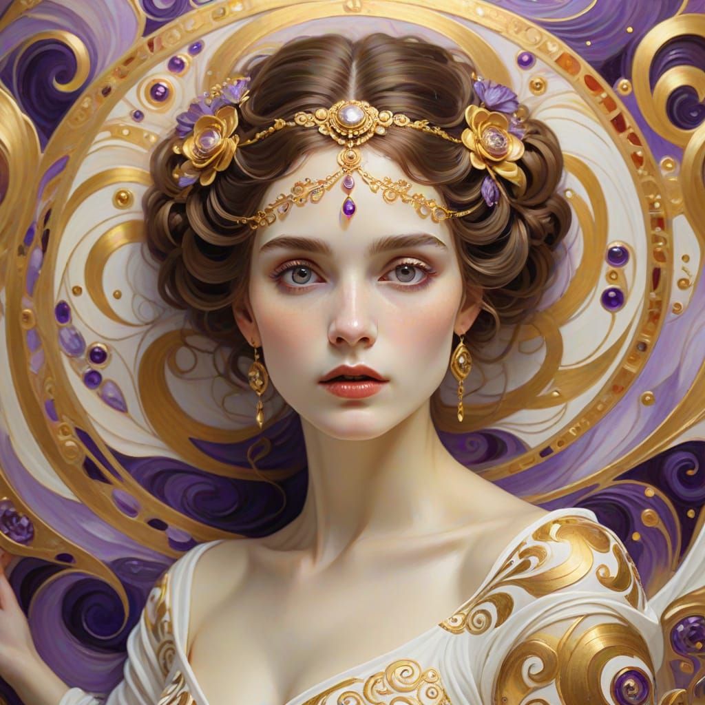 Gustav Klimt-Inspired Goddess of Love in Whirling Gold and P...