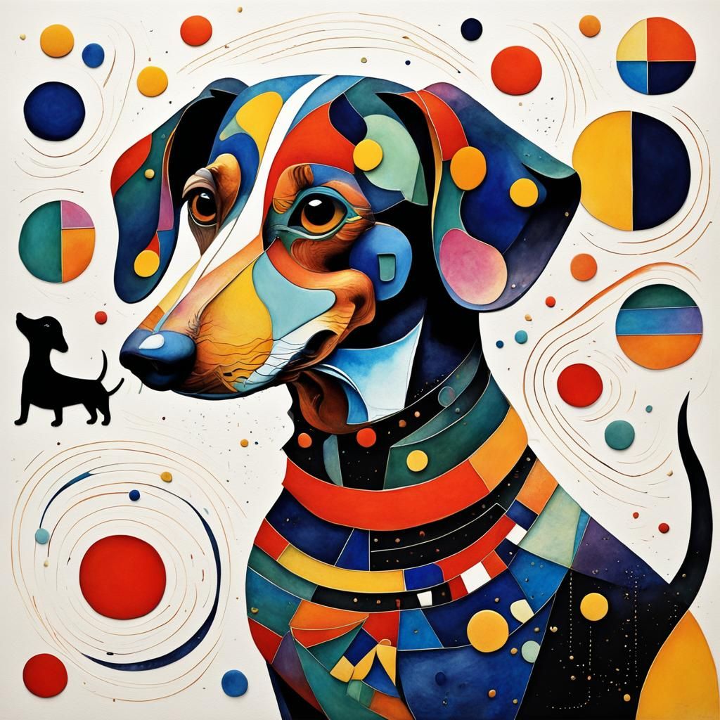 art sculpture  3D ZEN happy body walking the dog Dachshund d...