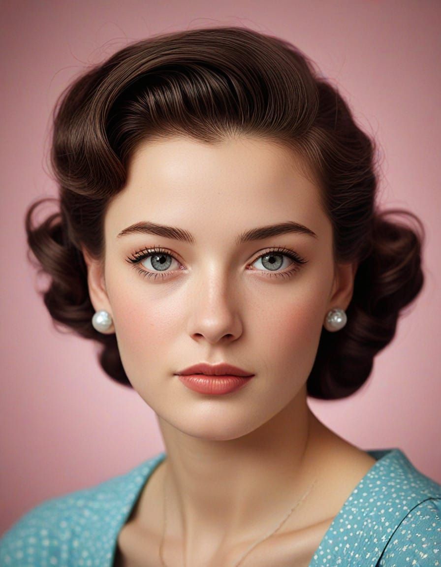 Hyperrealistic Portrait of a 1950s Woman in a Nostalgic Sett...