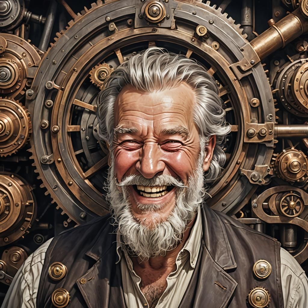 Happy Man Laughing with Steampunk Elements