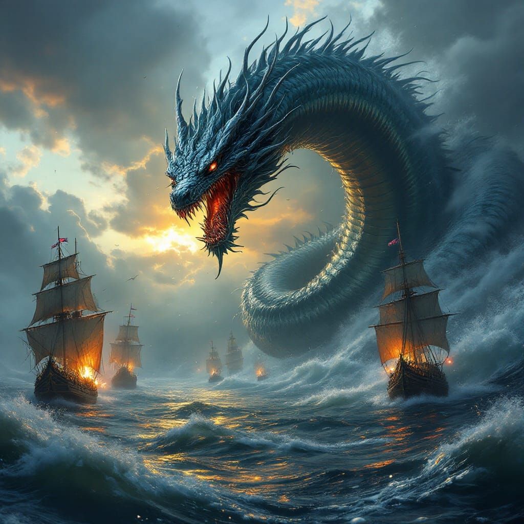 Epic Sea Serpent Attack: Dramatic Digital Painting