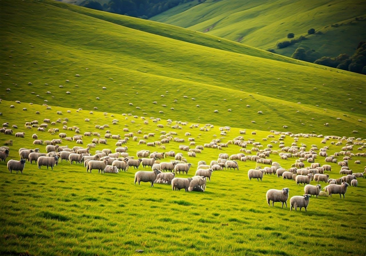 Emerald Field Overflowing with Sheep in Impressionist Style