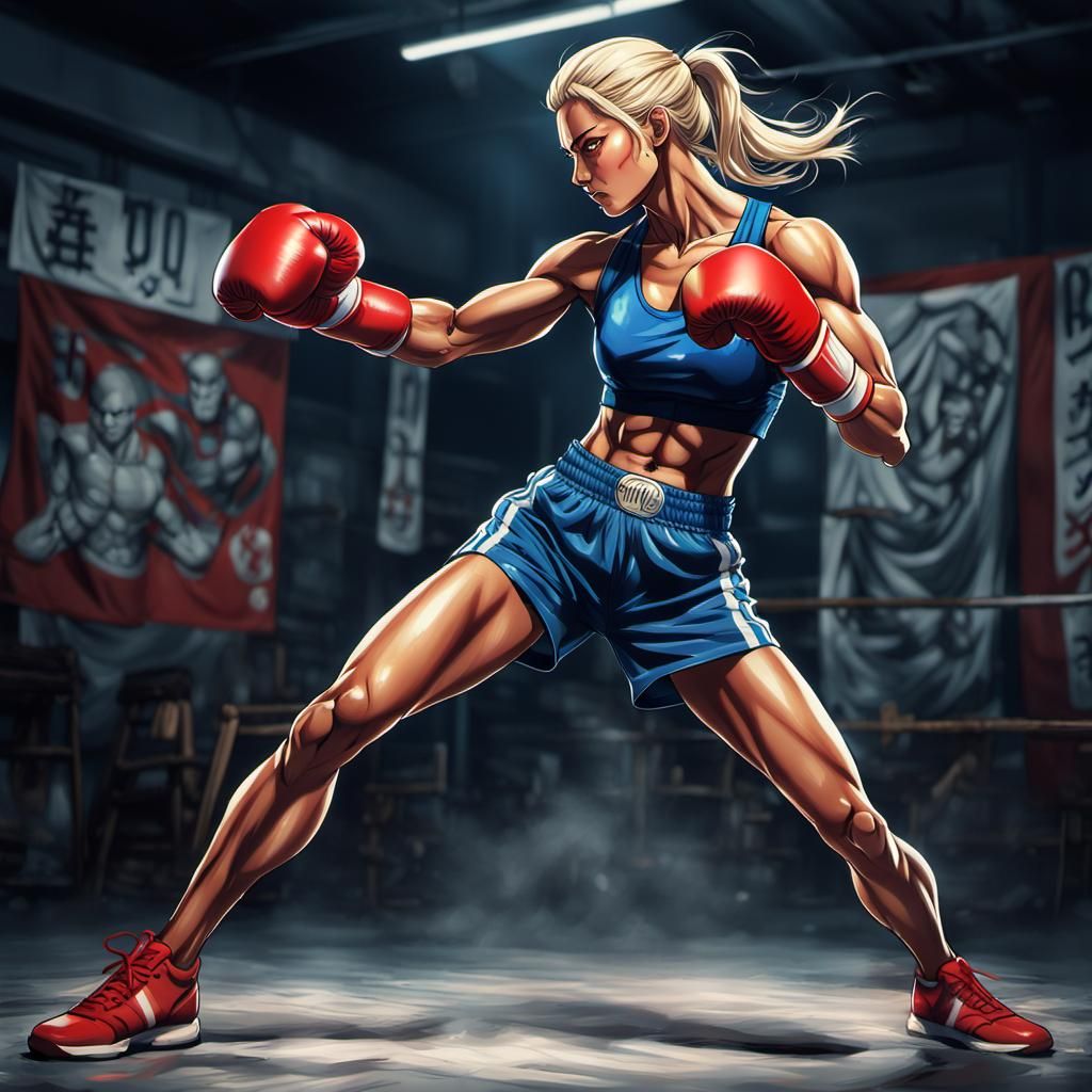 Arab Woman Boxing Nordic Woman in Anime Style