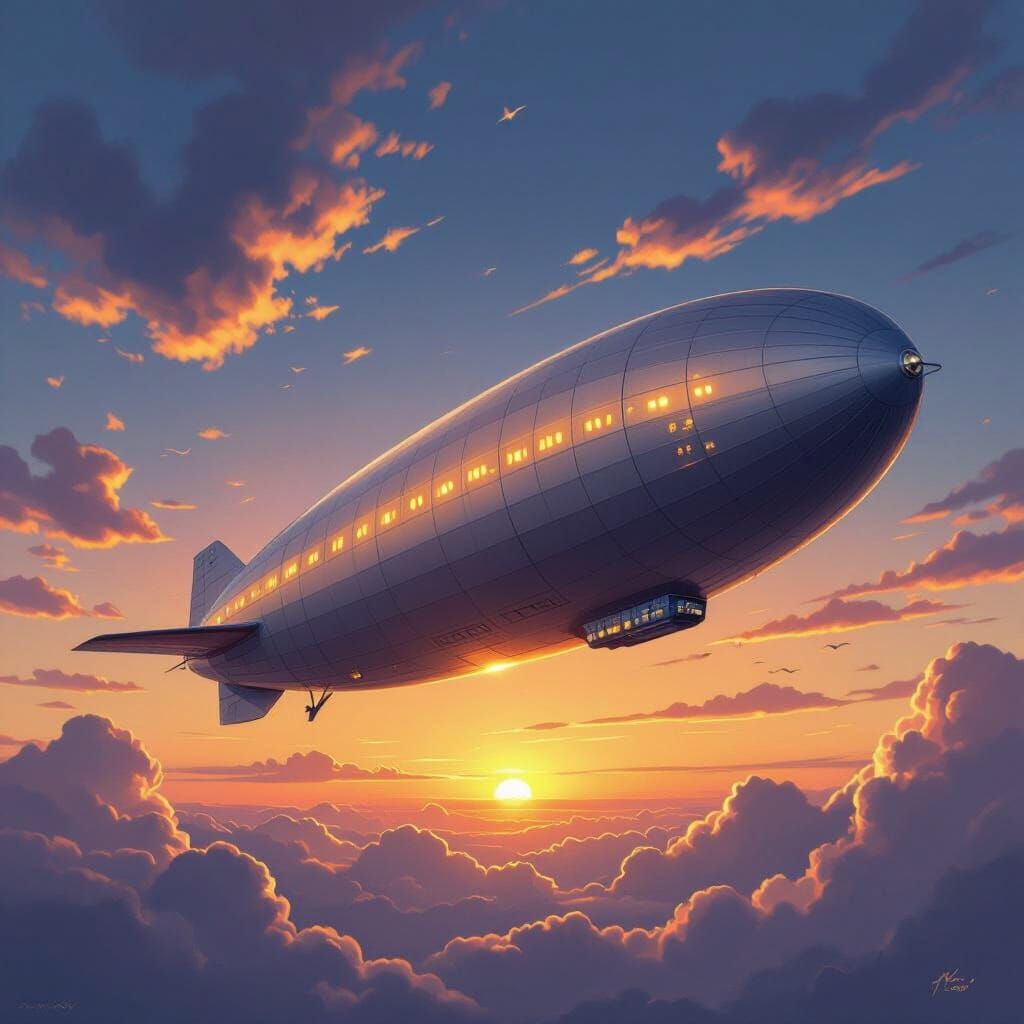 Hindenburg Airship Floating in Twilight Sky