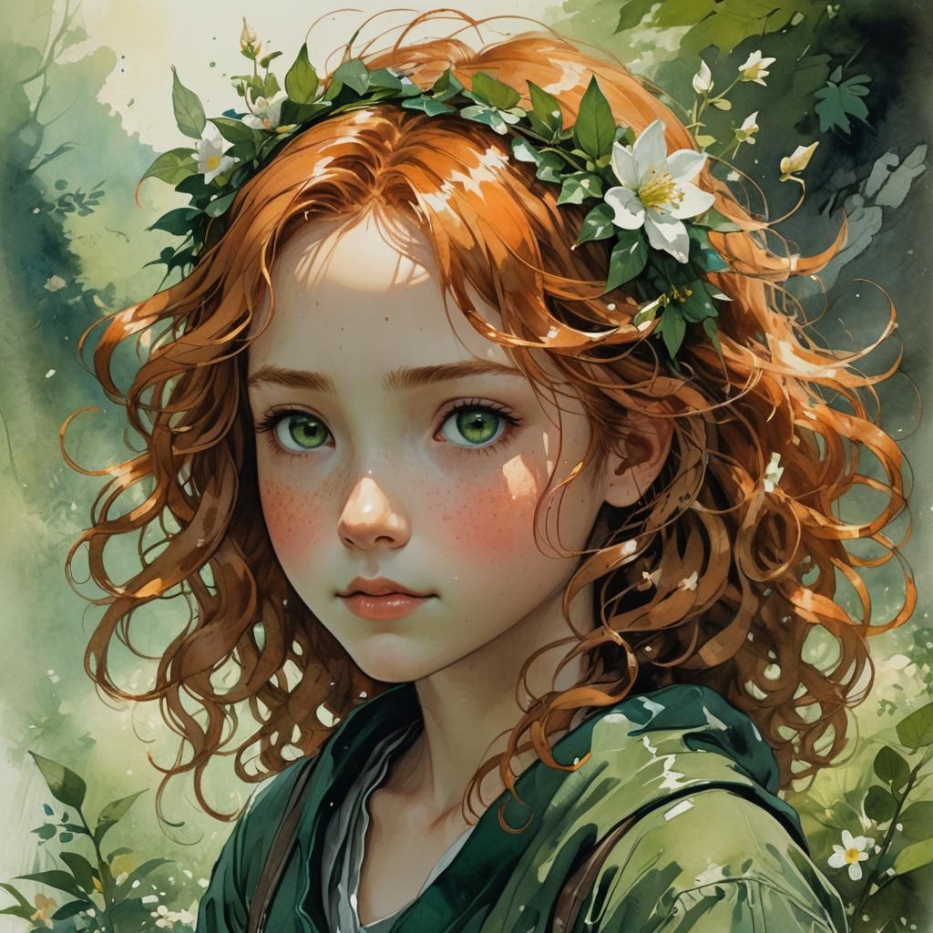 Fairy Woman Portrait in Watercolor Style