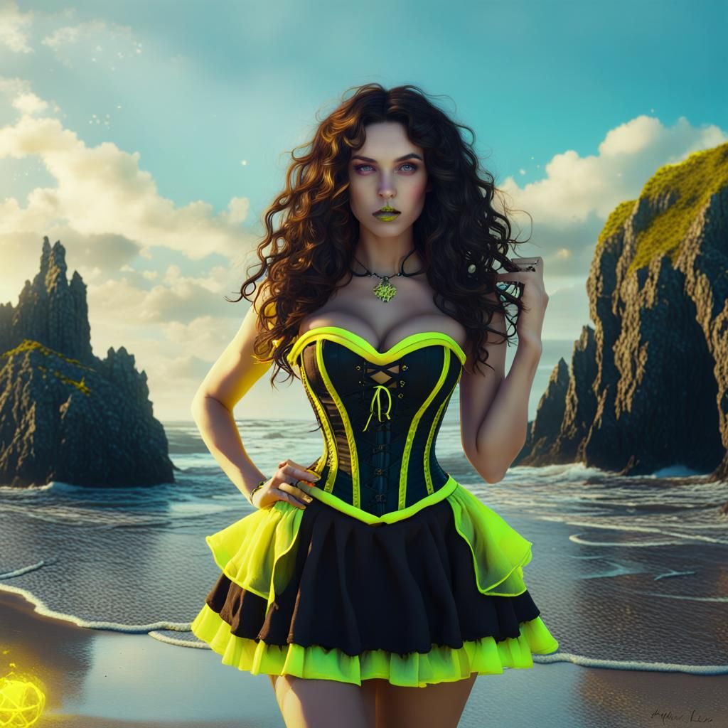 Summer Witch Performing Witchcraft on the Beach