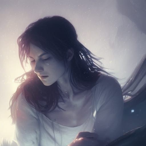 Dark Fantasy Woman Protects Sleeping Loved One