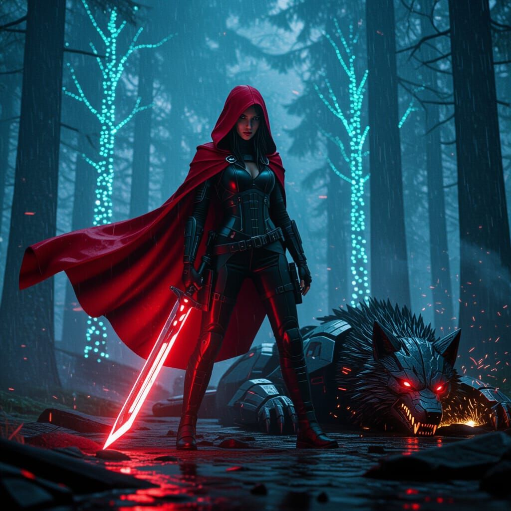 Cyberpunk Red Riding Hood Defeats Cybernetic Wolf