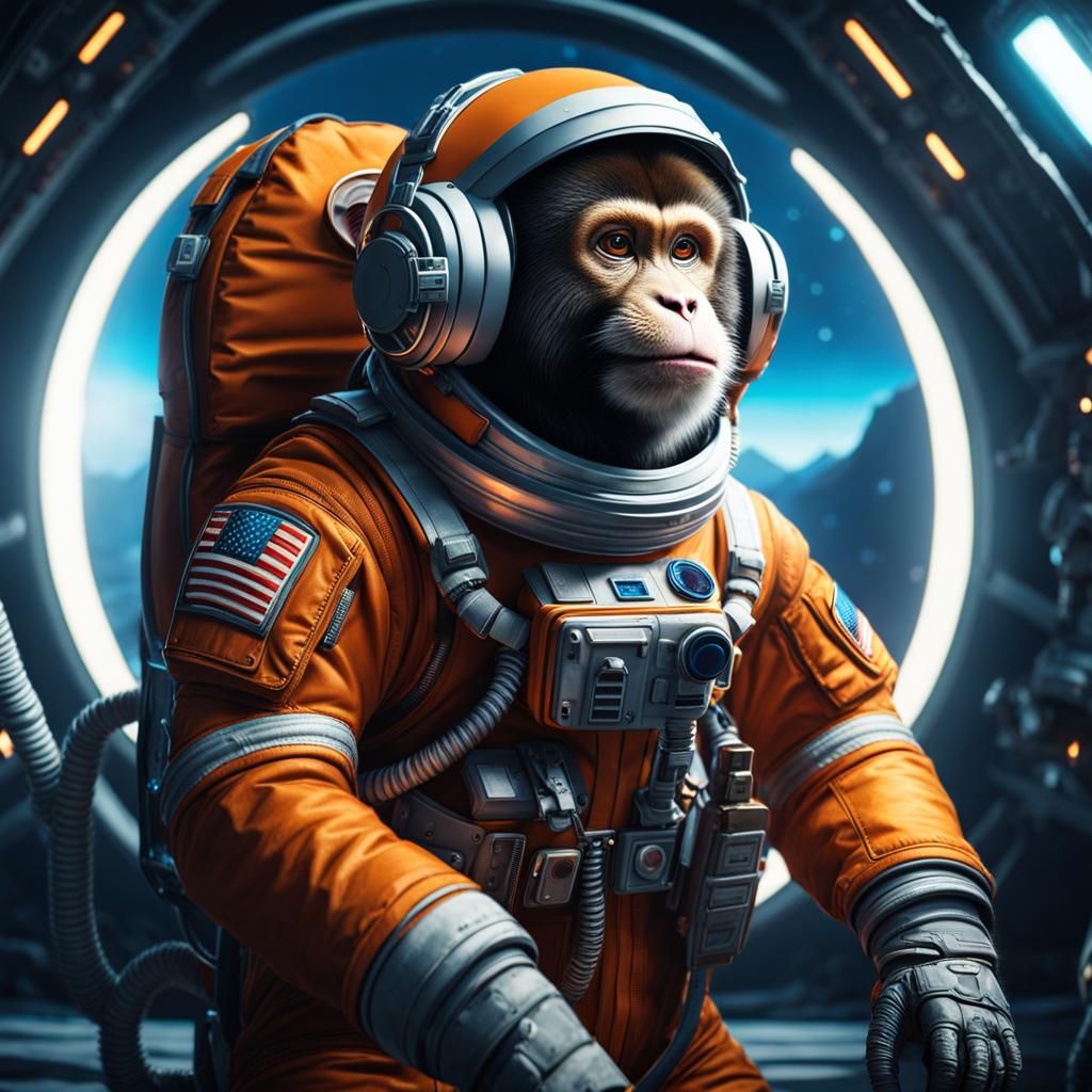 Monkey in Astronaut Suit: Detailed Matte Painting