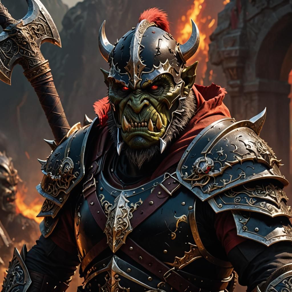 Menacing Orc Warrior in Ornate Dark Armor