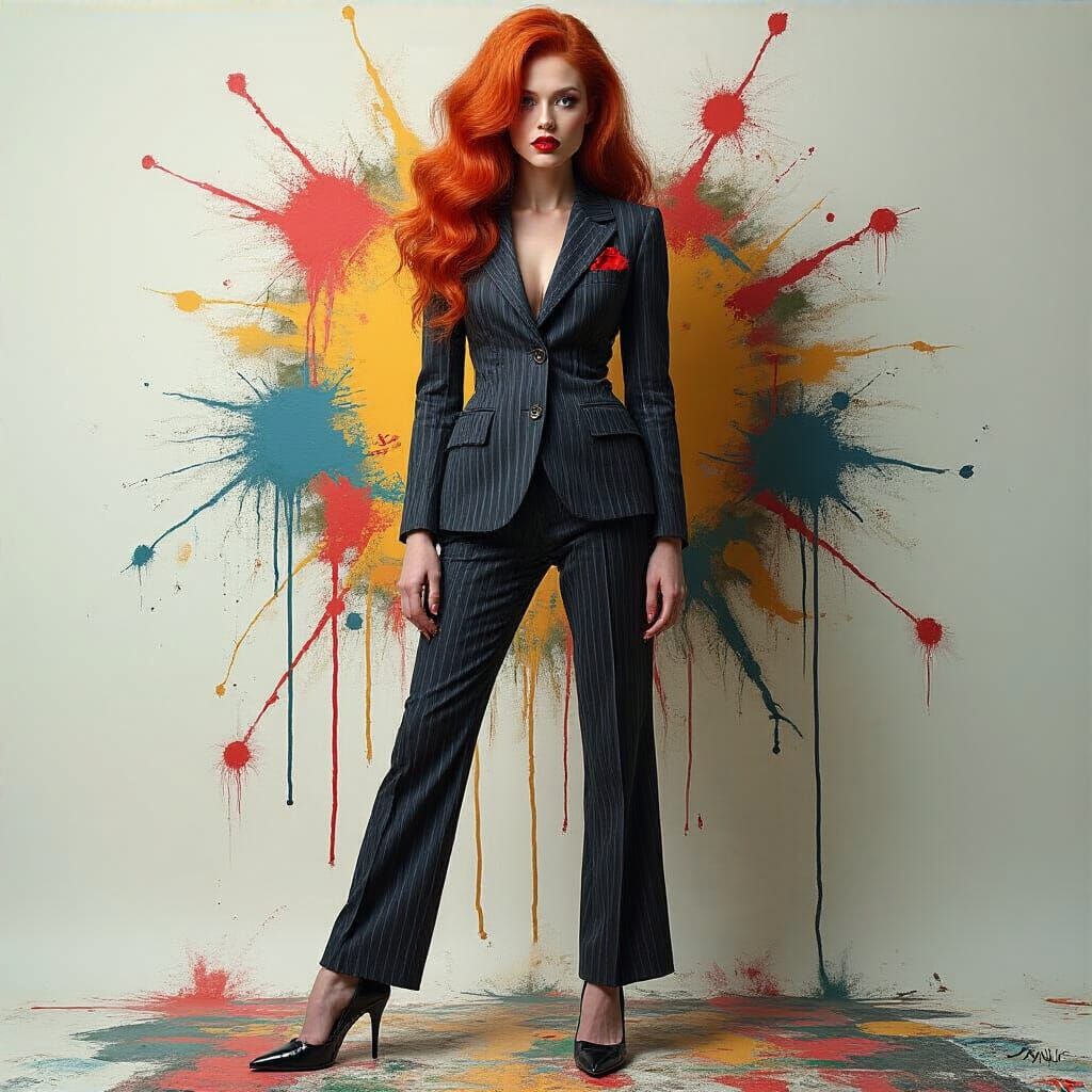 Confident Redhead in Pinstripes: LaChapelle-Style Portrait