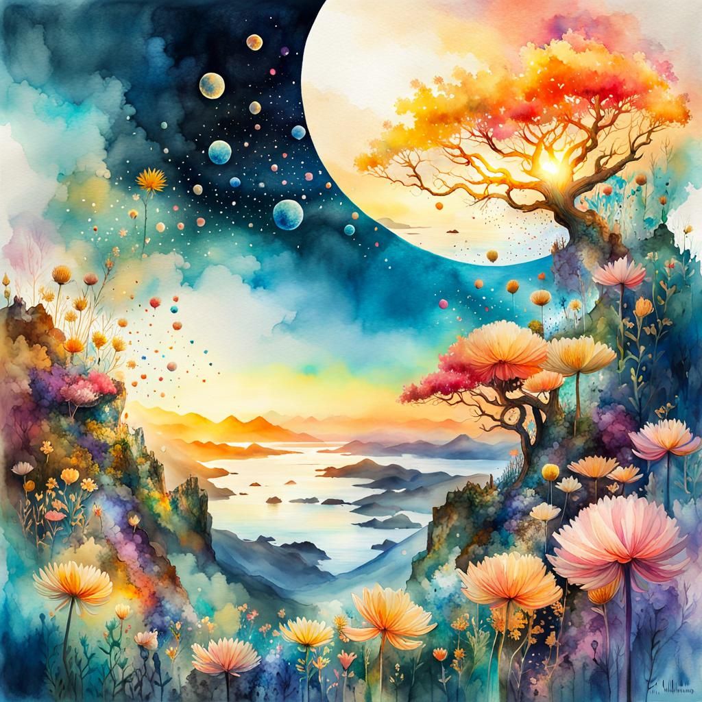 Chaotic Alien Landscape in Gouache Style