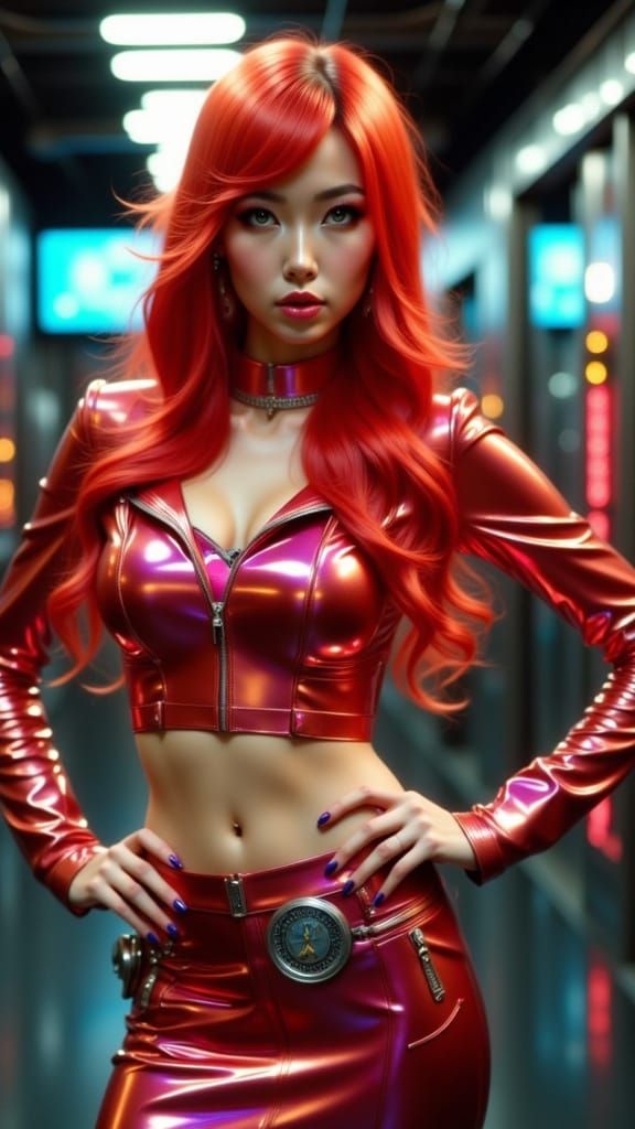 Annoyed Starfleet Cheerleader in Transporter Room