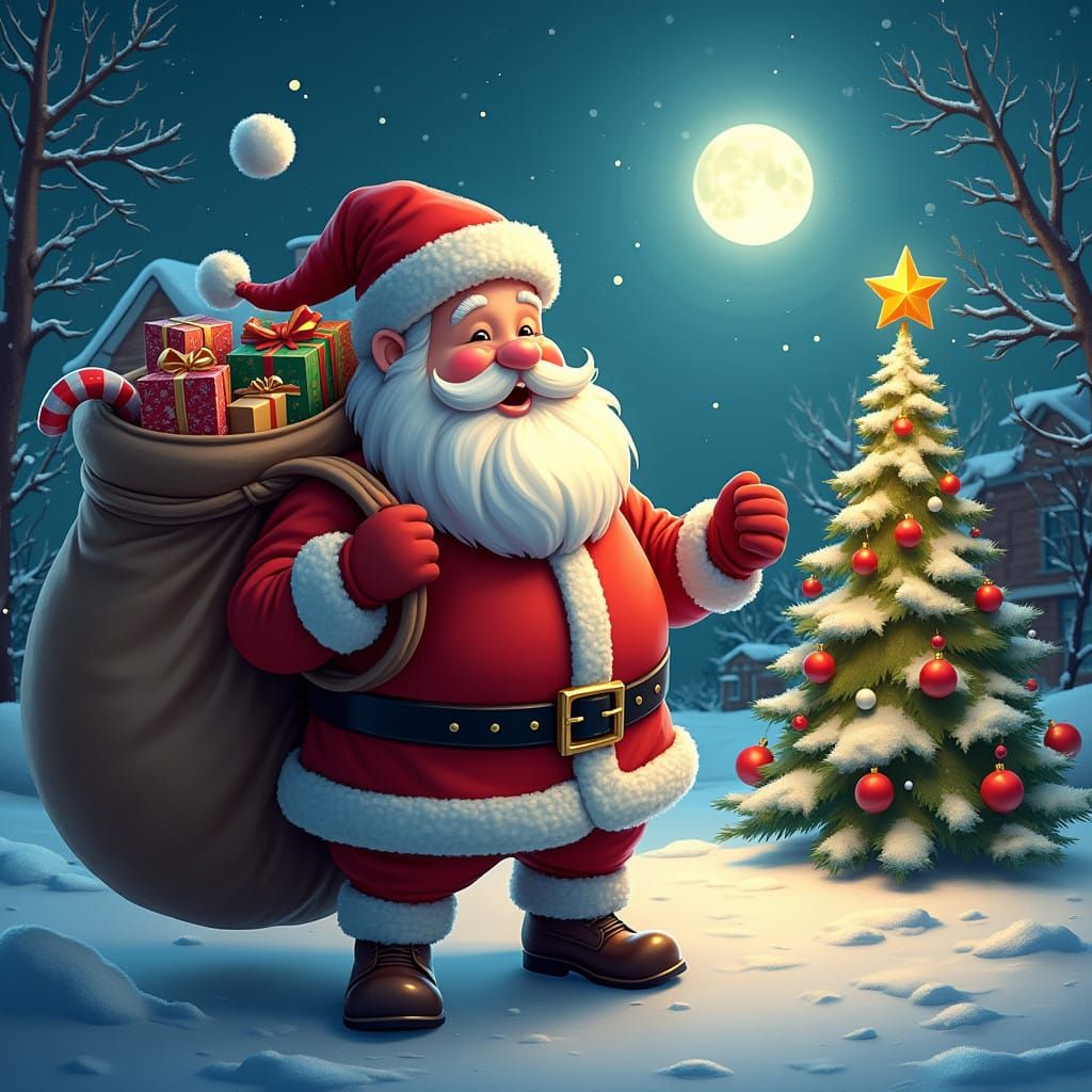 Vibrant Christmas Santa Claus in Festive Holiday Scene