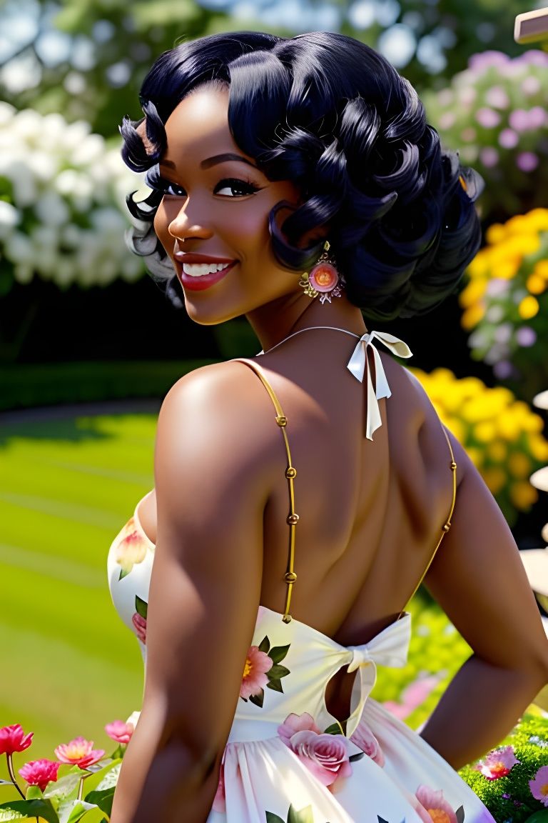 Smiling Woman at 1960s Garden Party