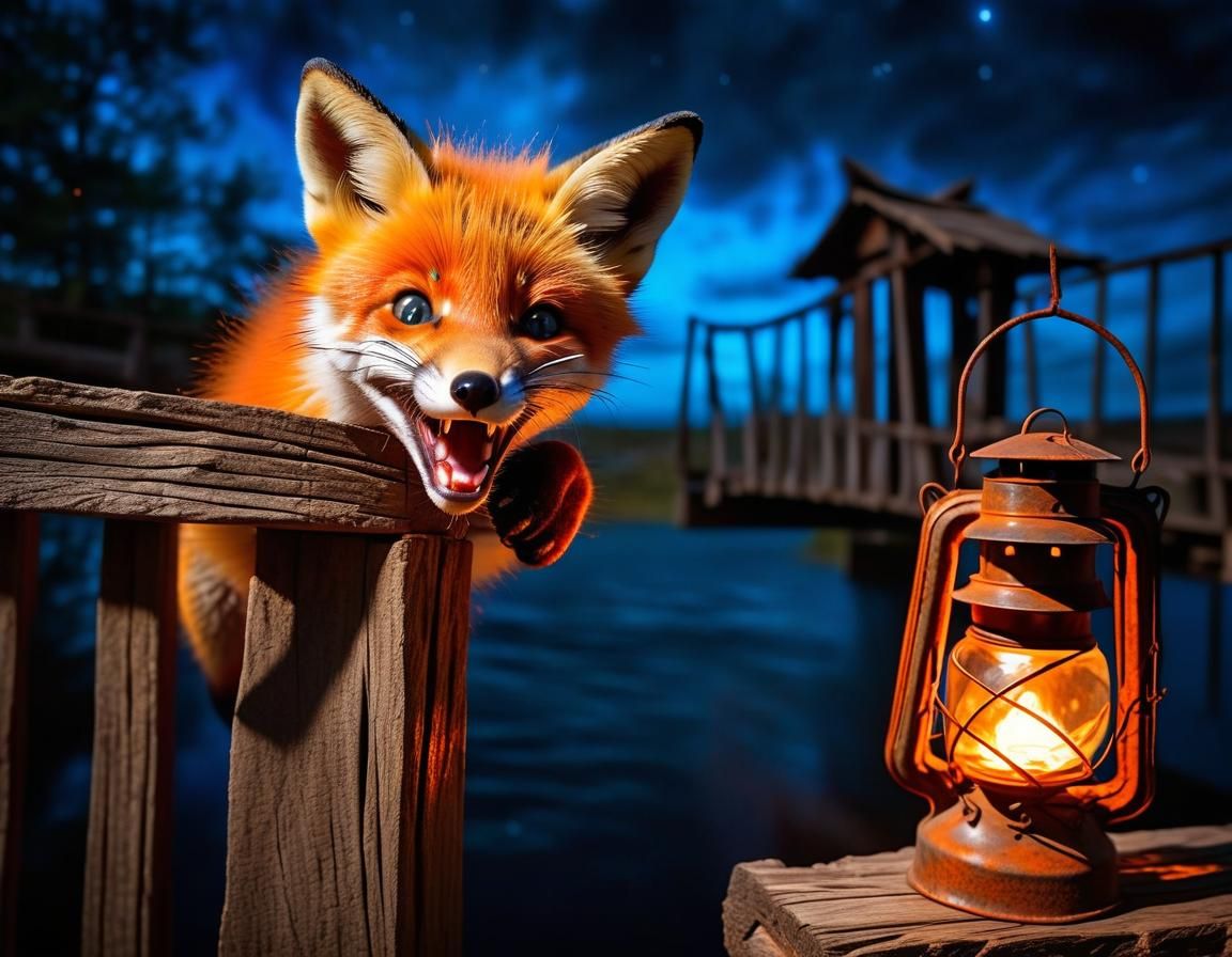 Baby Fox's Scream: Surrealist Anguish in Blue and Orange