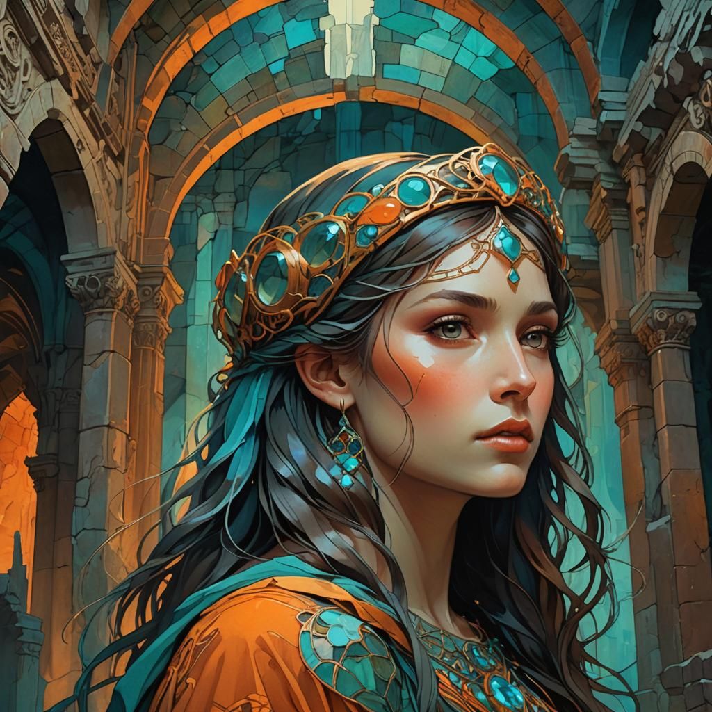 Majestic Veiled Woman in Mythic Realism Style