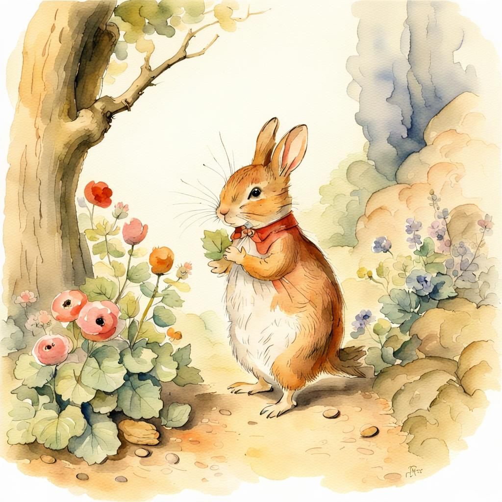 Charming Watercolor in Beatrix Potter Style
