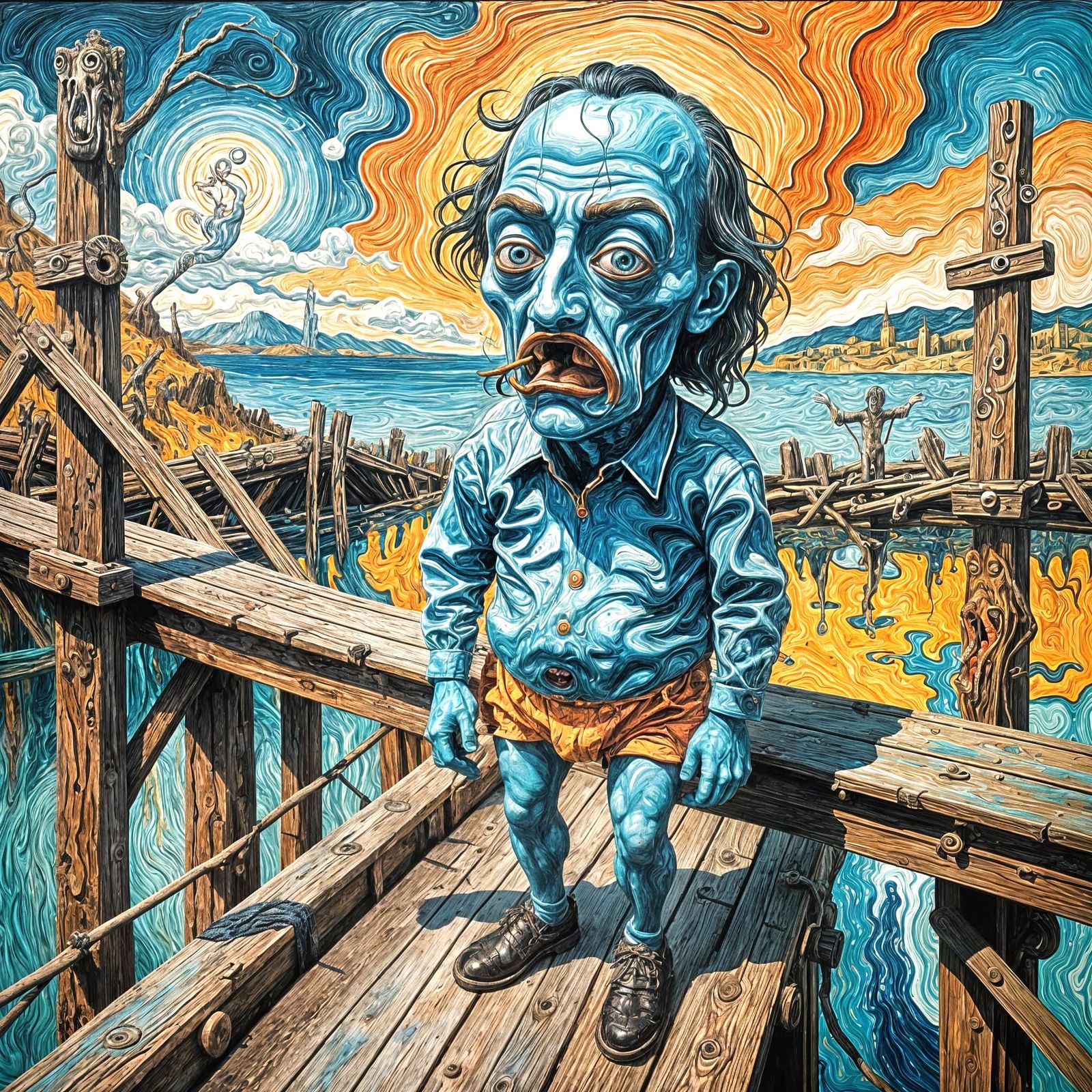 An intensely emotive anthropomorphic screaming Dali wearing ...