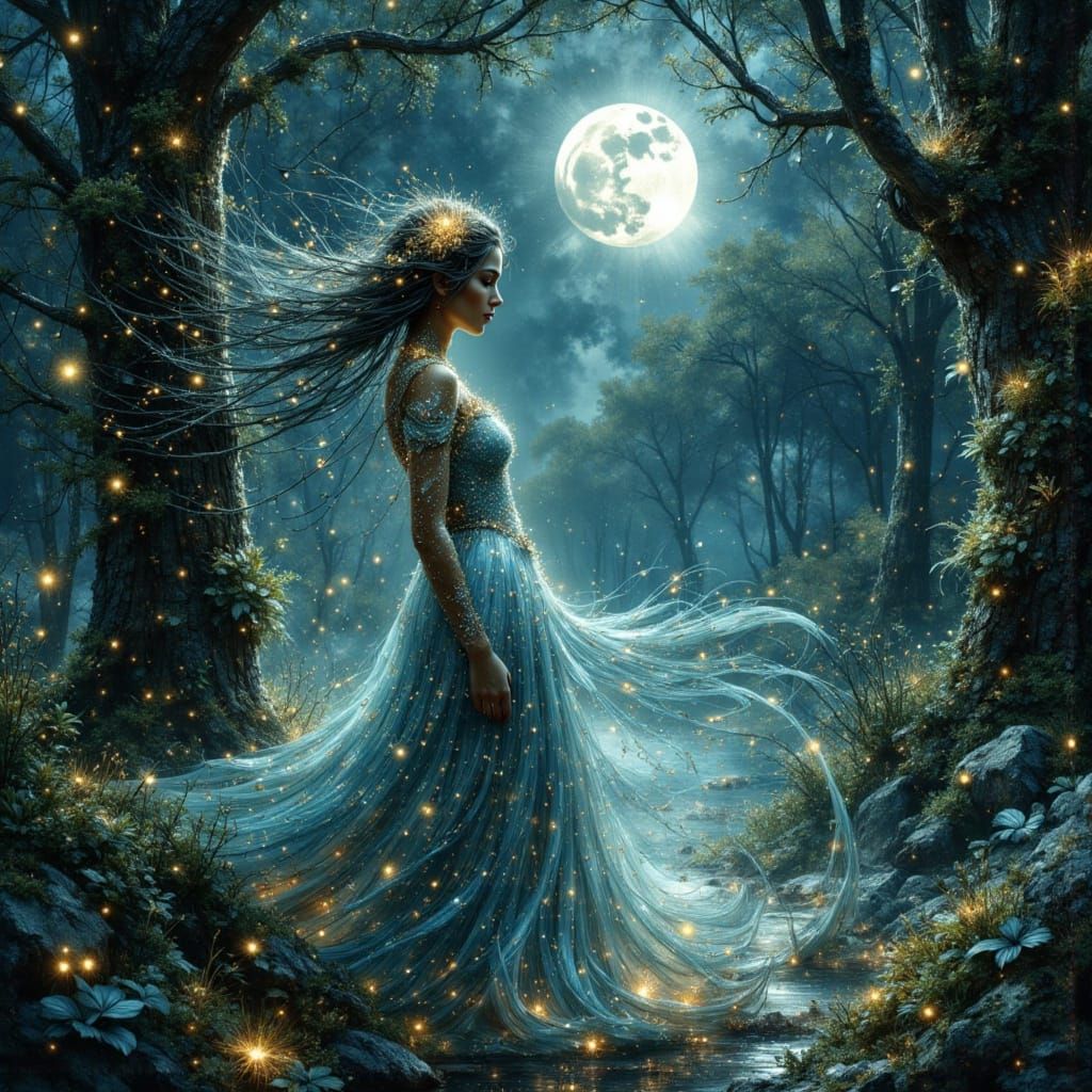 Ethereal Woman in Bioluminescent Forest