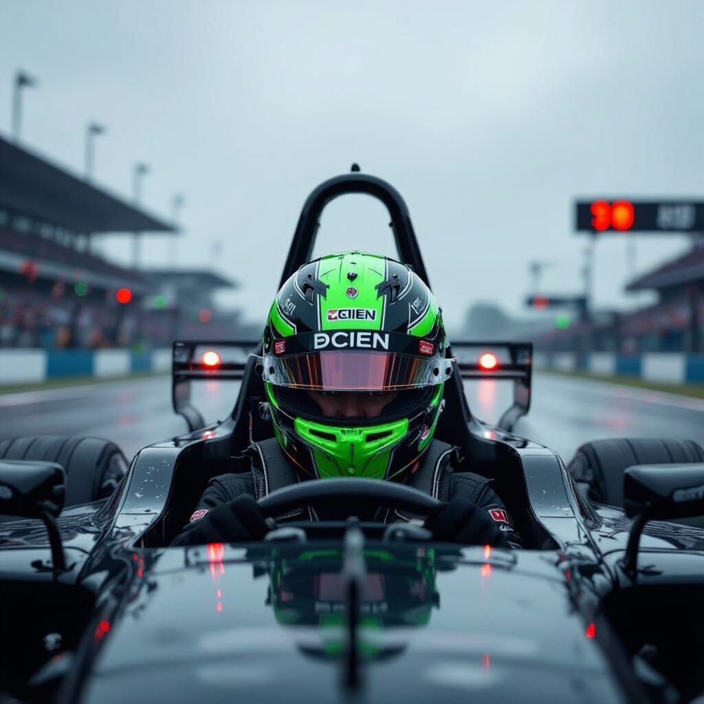 Kenyan Driver Awaits Race Start in Overcast Light