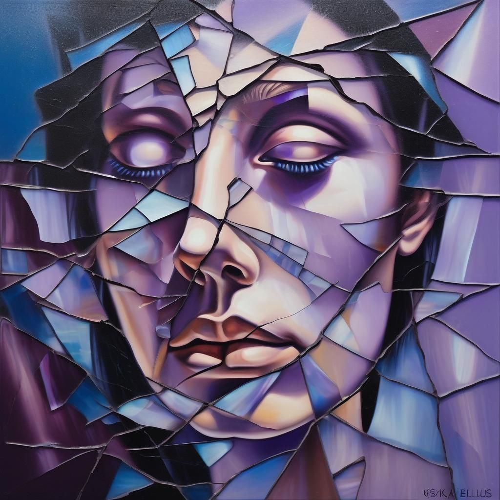 Shattered Reflection: Surrealist Oil Painting with Fragmente...