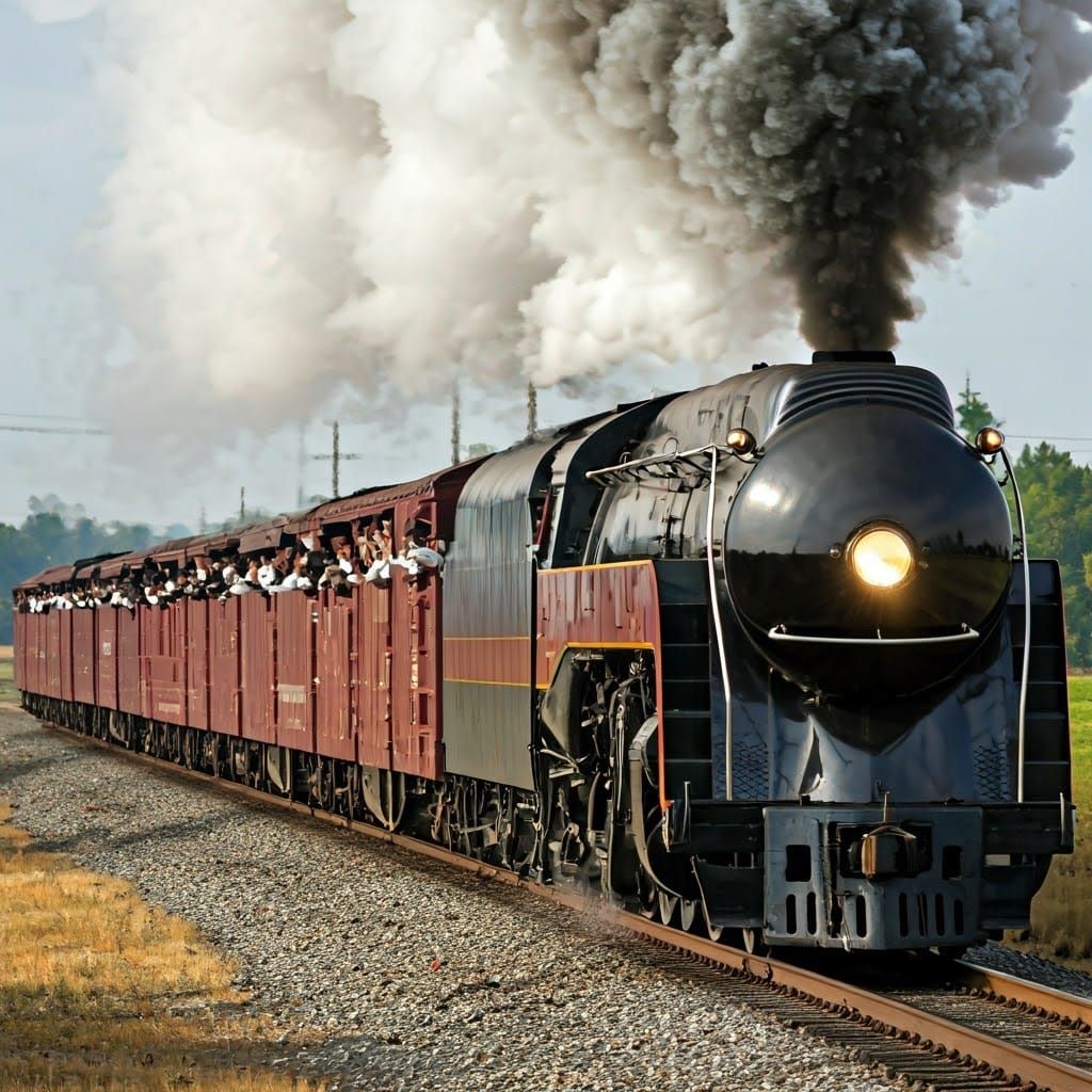 Vintage Steam Train with Happy Passengers