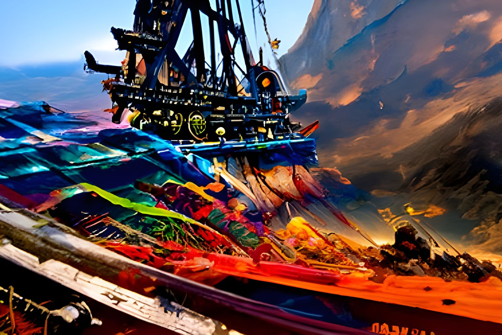 Pirate Ship Rising Sun Under Skull Sunset