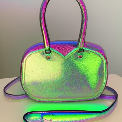 Lime green holographic handbag with magenta pink holographic accents& Emerald green holographic accents& Hot pink hologr...