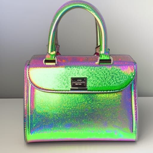 Lime green holographic handbag with magenta pink holographic accents& Emerald green holographic accents& Hot pink hologr...