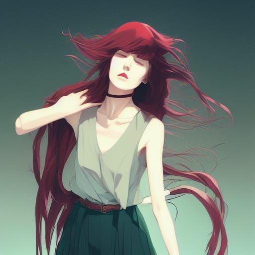 Anime Girl in Modern Clothes: Digital Illustration