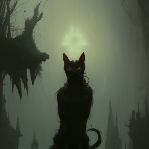 Creepy Cat in Dark Fantasy Style