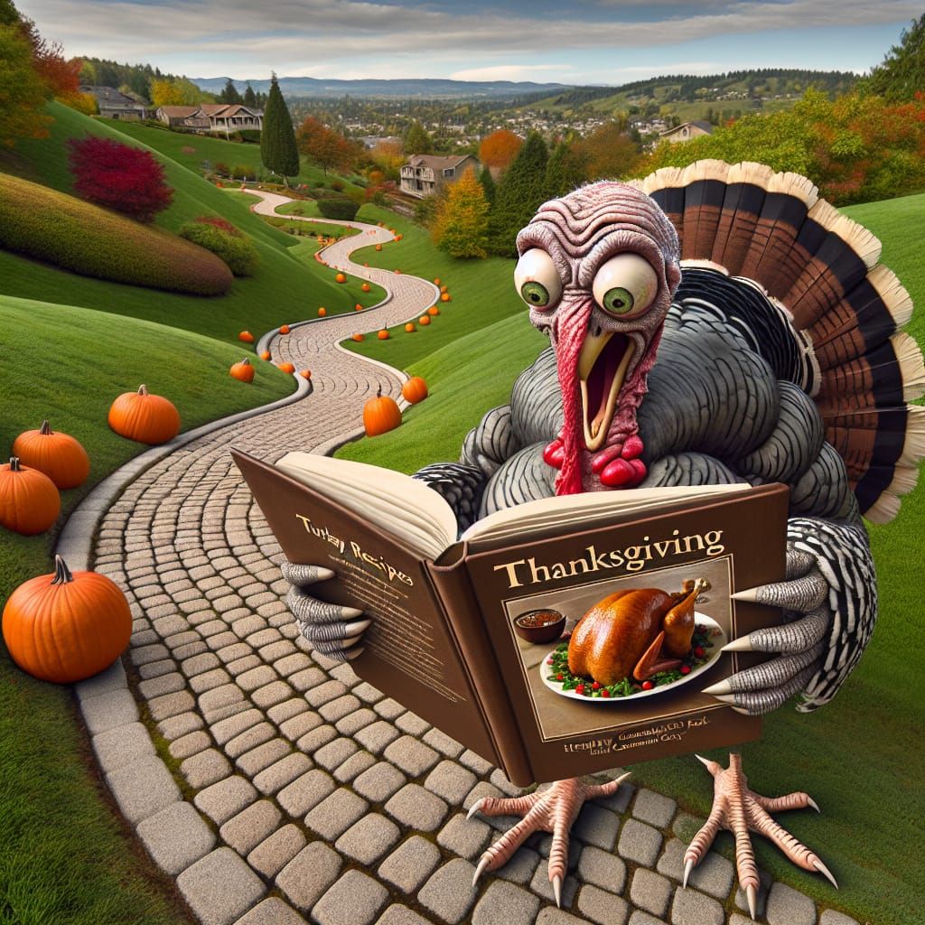 Terrified Turkey Reads Thanksgiving Cookbook