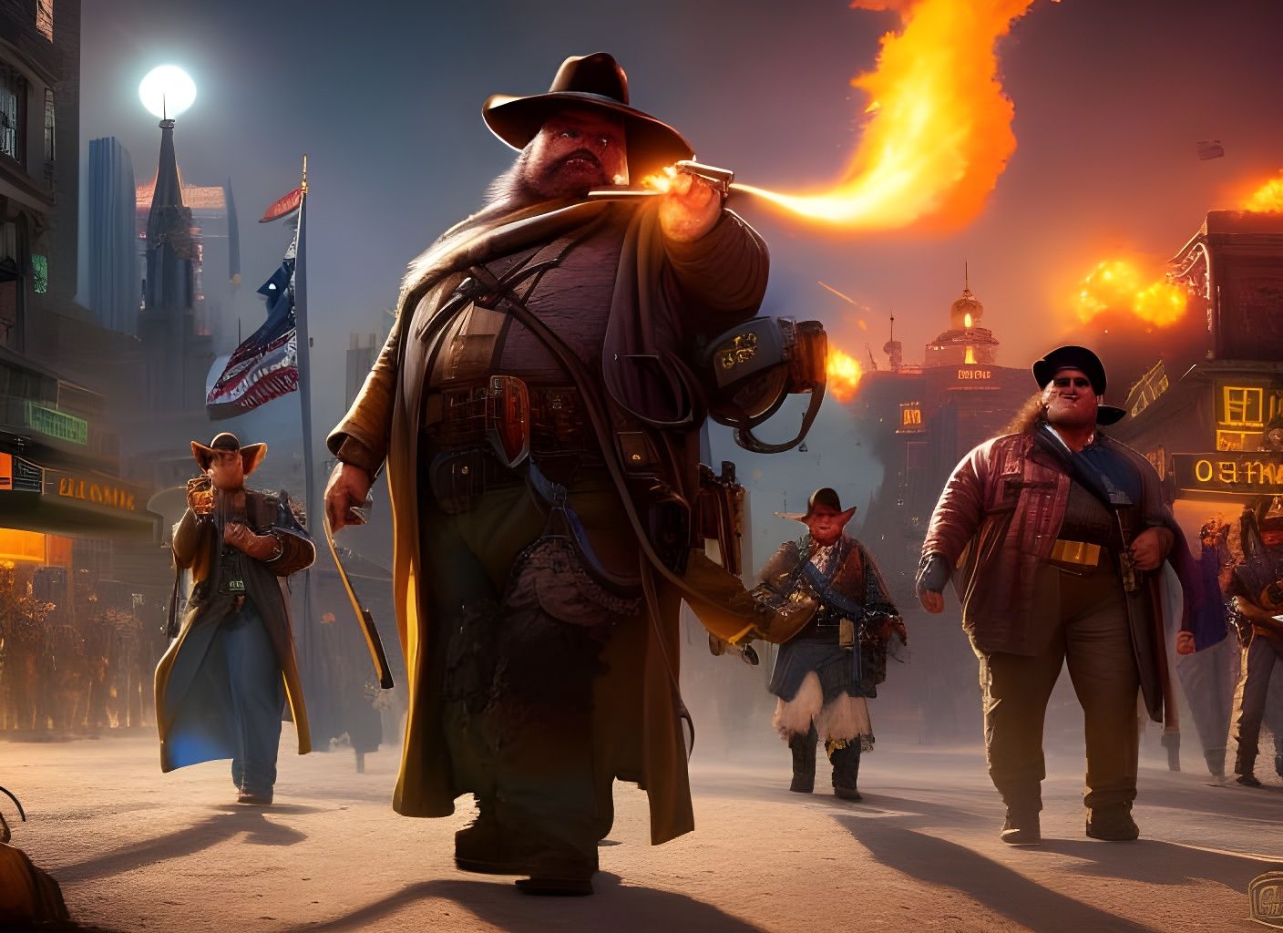 American Cowboy with Eagle Tattoo, Matte Painting