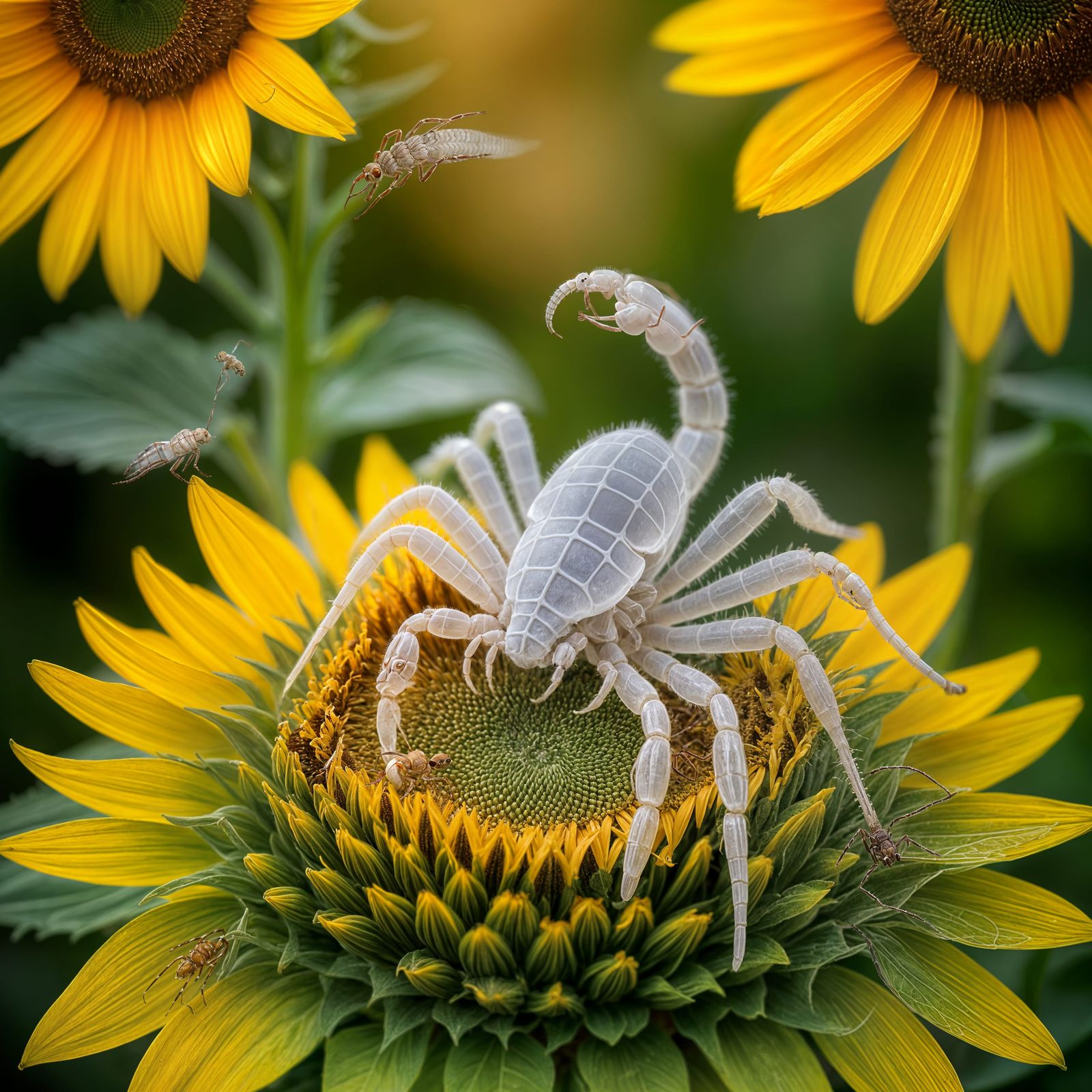 Translucent Scorpion on Sunflower, Professional Photography