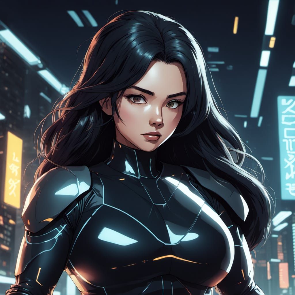 Surreal Cyberpunk Goddess of Science in Futuristic Lab