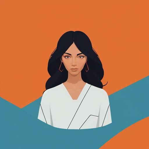 Woman Contemplates Abstract Red Flower in a Minimalist Mount...