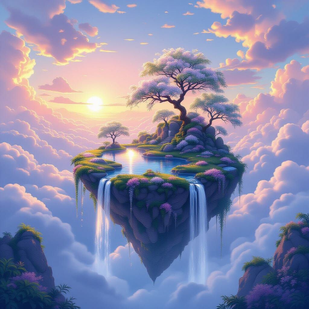 Floating Island Garden at Perpetual Sunset