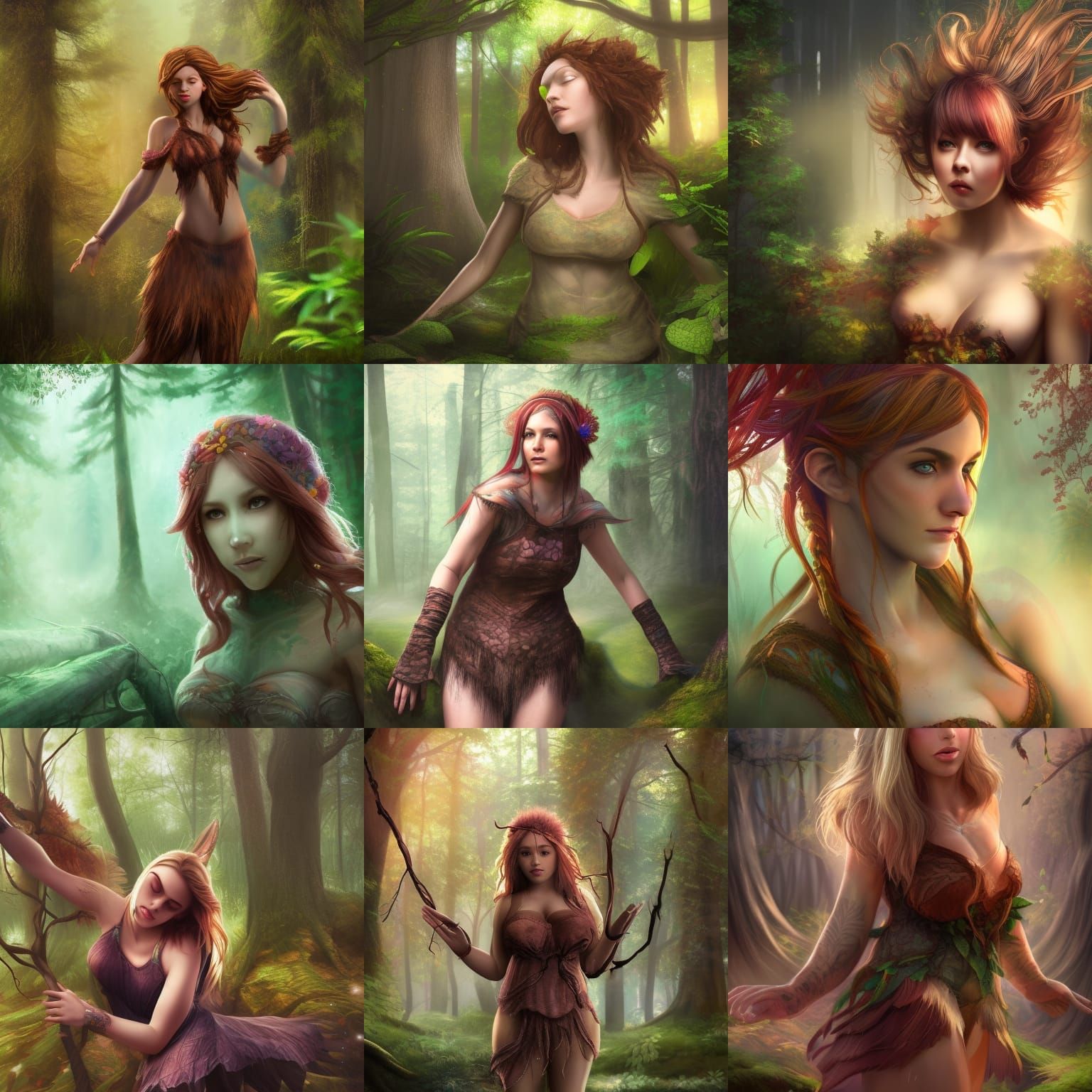 Female Giants and Fae in Forest: Hyperrealistic Splash Art