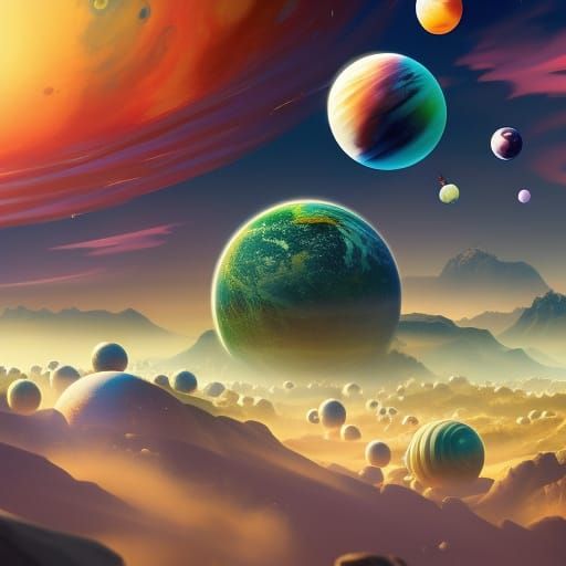 Funny Aliens Play Marbles with Planets in Space