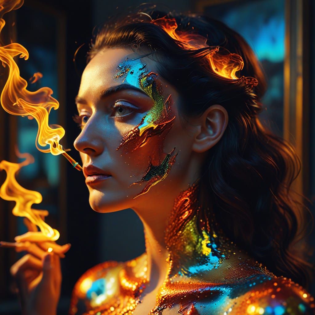 Surreal Iridescent Woman in Vibrant Fauvism Style