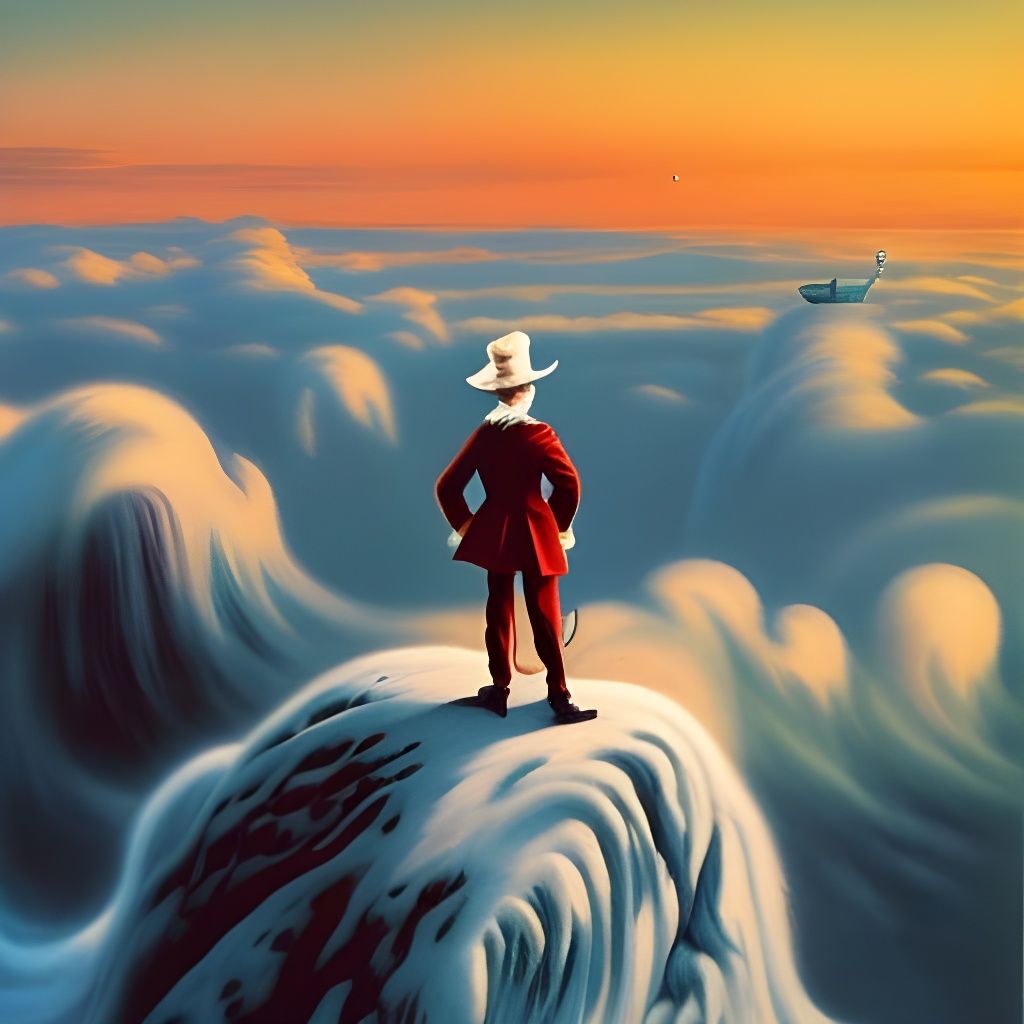 Whimsical Wanderer Above a Foggy Landscape