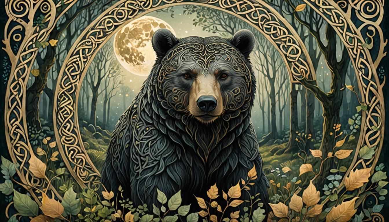 Bear and Moon in Celtic Forest Art