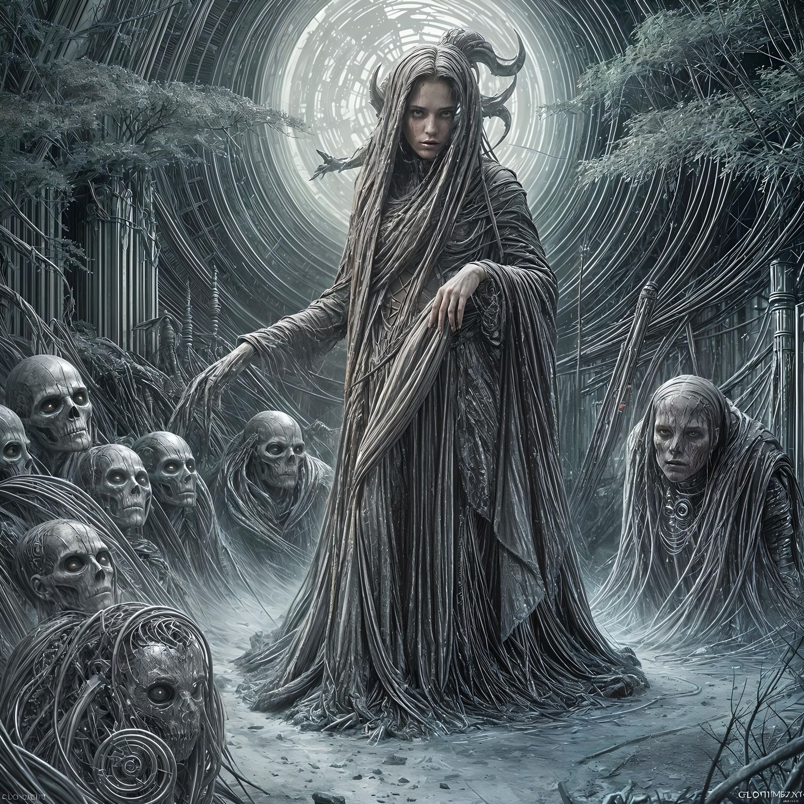 Ghostly Apparition in Sci-Fi Machine, Gothic Horror Style