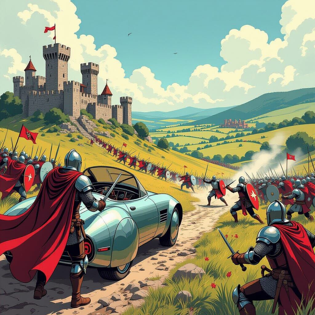 Time Traveler Observes Medieval Battle in Comic Book Style