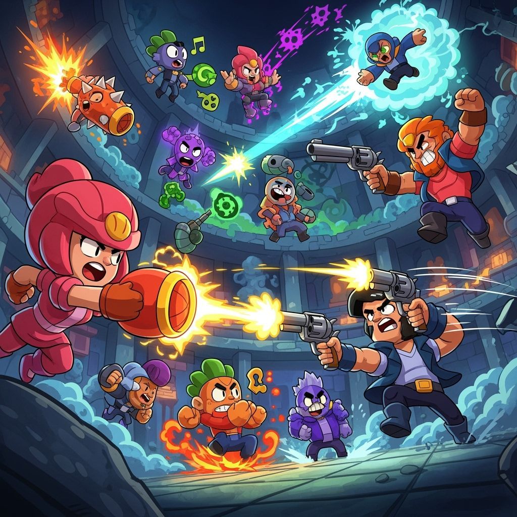 Brawl Stars Battle: Action-Packed Cartoon Illustration