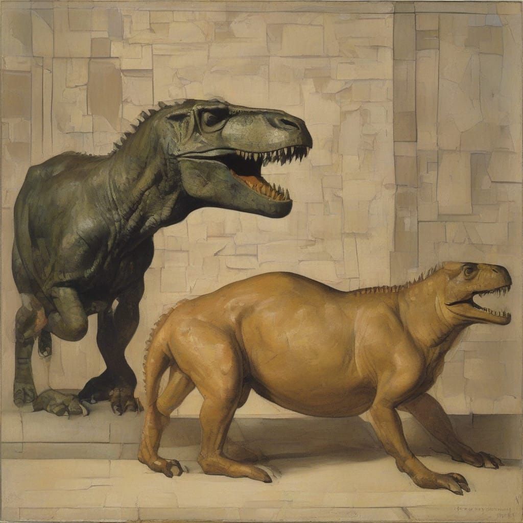 Dinosaurs and Prehistoric Beasts in Cubist Art Style