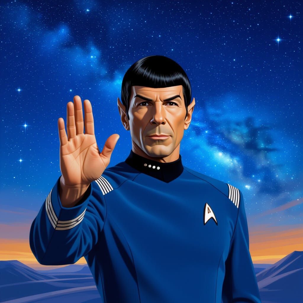 Vulcan Salute in Futuristic Starry Night Style