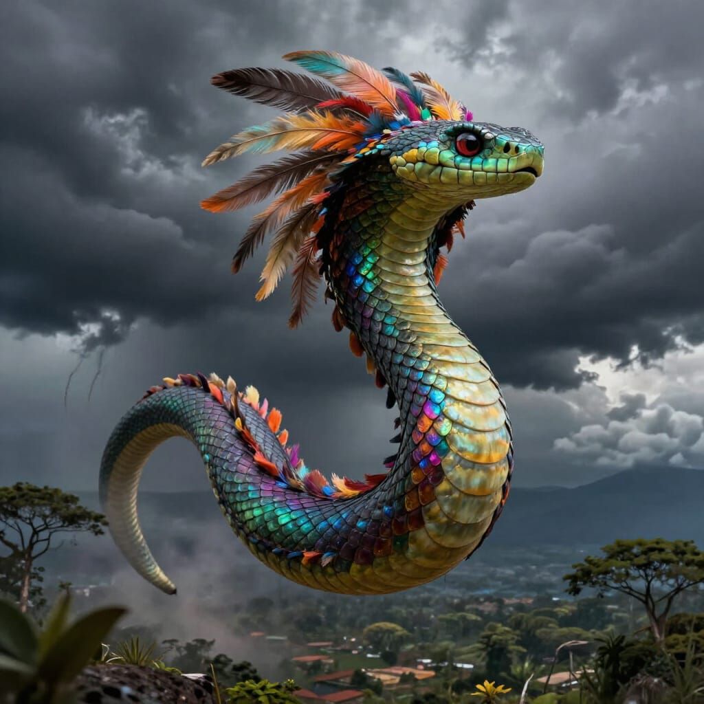 Majestic Feathered Serpent in Dark Fantasy Concept Art