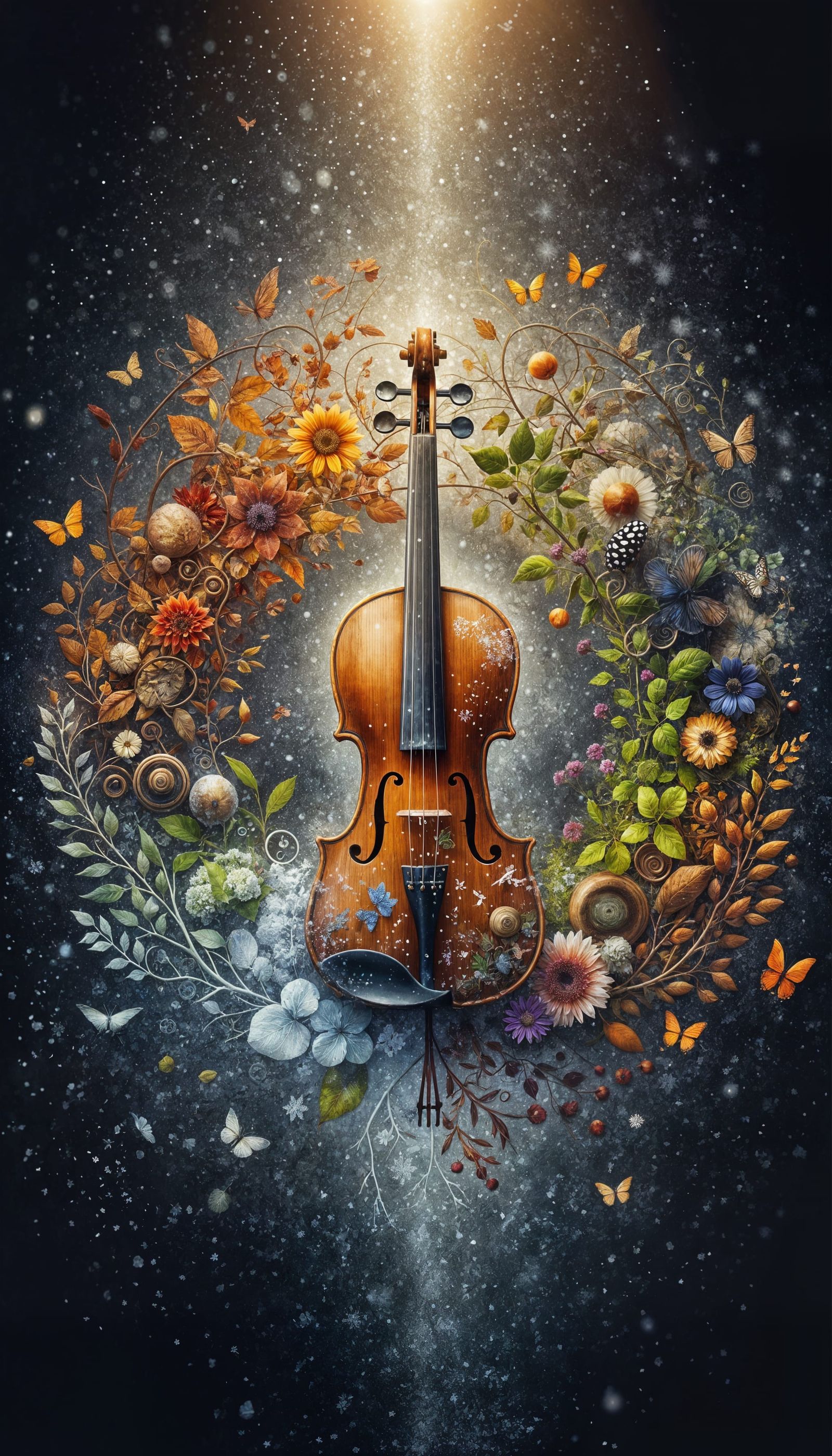 Seasonal Harmony Wooden Violin in a Tapestry of Nature